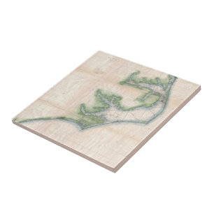 Vintage Map of The North Carolina Coast (1875) Ceramic Tile