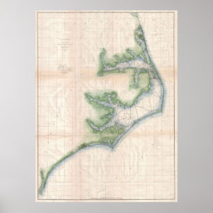 Vintage Map of The North Carolina Coast (1875) Poster