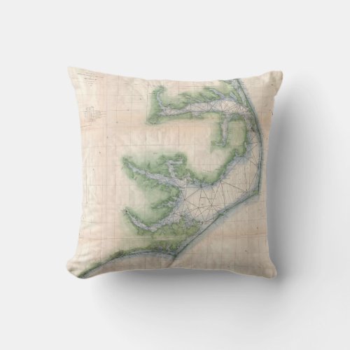 Vintage Map of The North Carolina Coast 1875 Throw Pillow