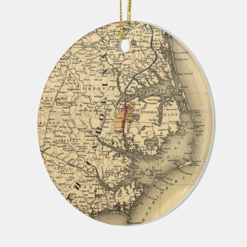 Vintage Map of The North Carolina Coast 1887 Ceramic Ornament