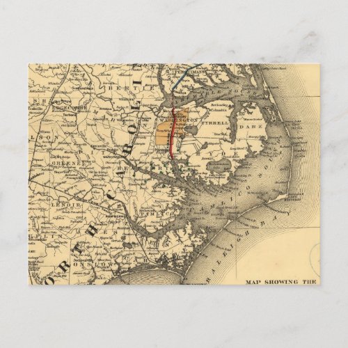Vintage Map of The North Carolina Coast 1887 Postcard