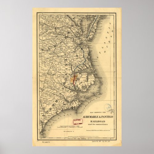 Vintage Map of The North Carolina Coast 1887 Poster