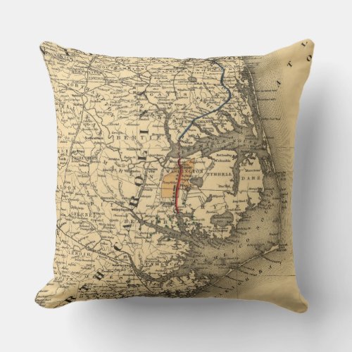 Vintage Map of The North Carolina Coast 1887 Throw Pillow