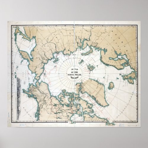 Vintage Map of the North Pole Poster