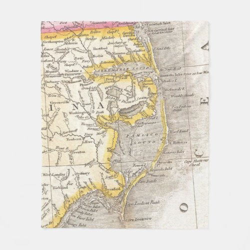 Vintage Map of The Outer Banks 1818 Fleece Blanket