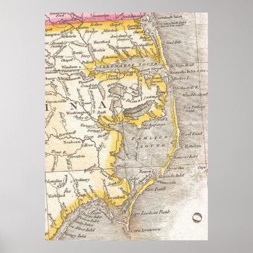 Vintage Map of The Outer Banks 1818 Poster