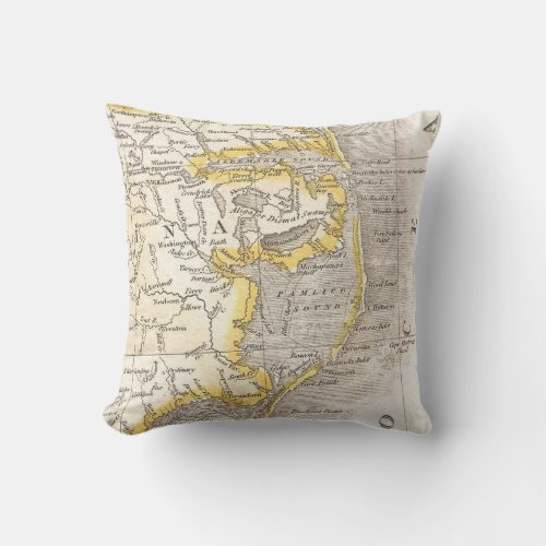 Vintage Map of The Outer Banks 1818 Throw Pillow