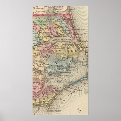 Vintage Map of The Outer Banks 1859 Poster