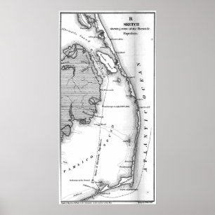 Vintage Map of The Outer Banks (1862) BW Poster