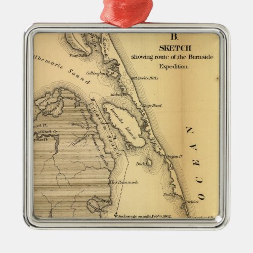 Vintage Map of The Outer Banks 1862 Metal Ornament