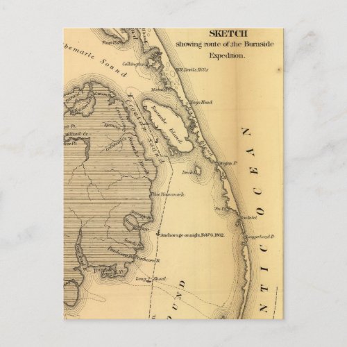 Vintage Map of The Outer Banks 1862 Postcard