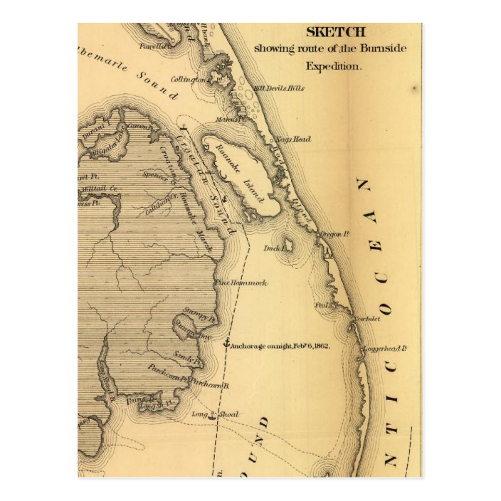 Vintage Map of The Outer Banks (1862) Postcard  Zazzle.com