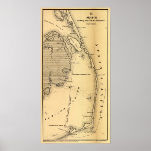 Vintage Map of The Outer Banks 1862 Poster
