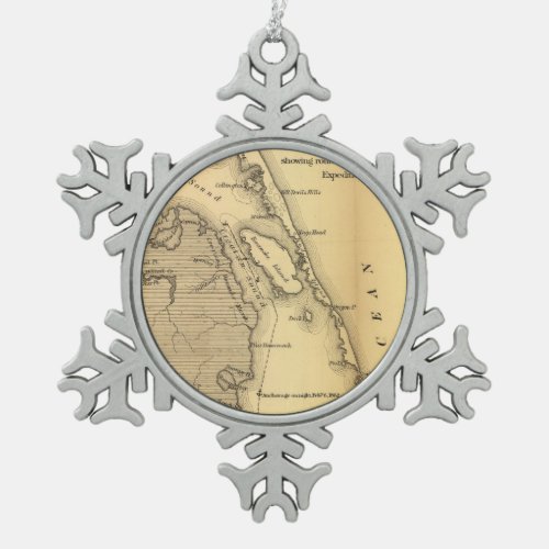 Vintage Map of The Outer Banks 1862 Snowflake Pewter Christmas Ornament