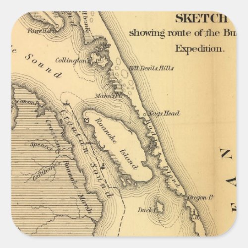 Vintage Map of The Outer Banks 1862 Square Sticker
