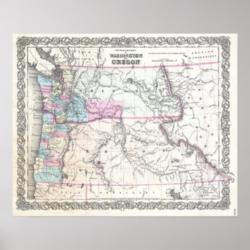 Vintage Map of the Pacific Northwest Oregon Poster