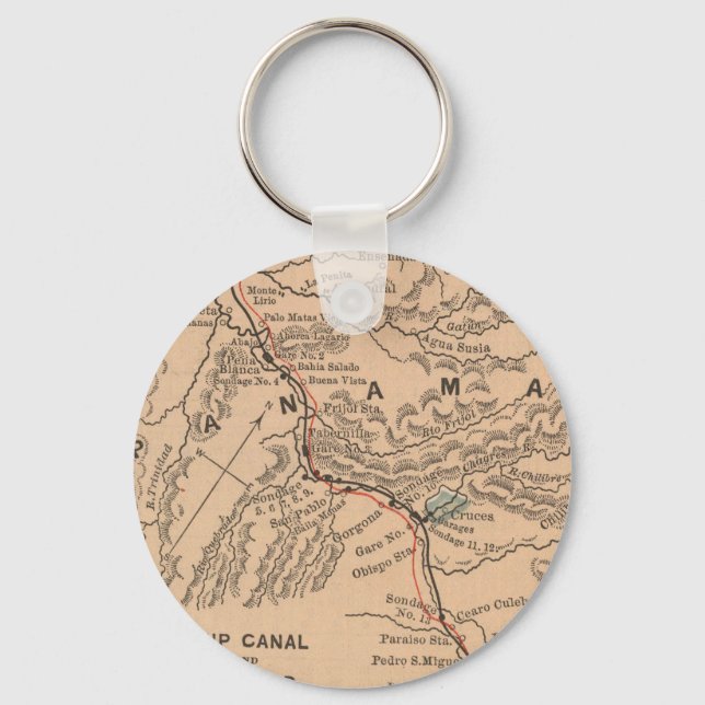 Vintage Map of The Panama Canal (1885) Keychain (Front)