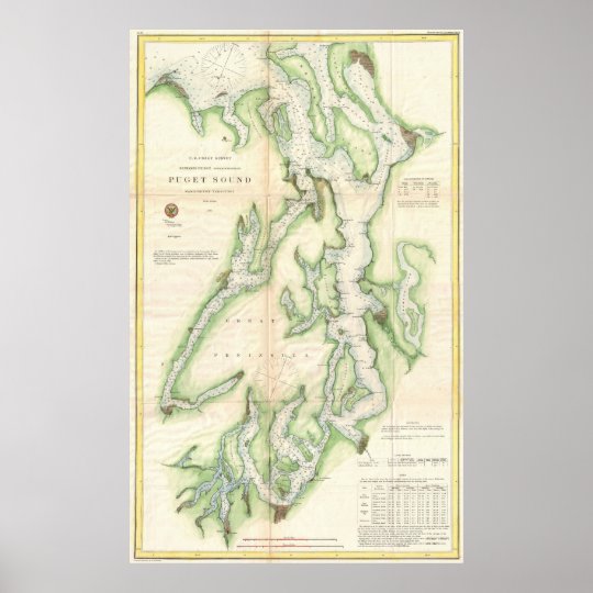 Vintage Map of The Puget Sound (1867) Poster | Zazzle.com