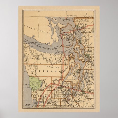 Vintage Map of The Puget Sound 1876 Poster