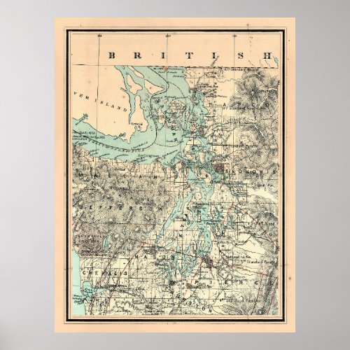 Vintage Map of The Puget Sound 1883 Poster