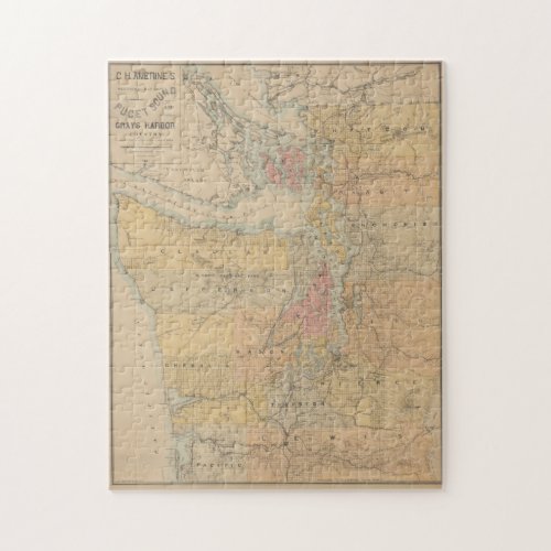 Vintage Map of The Puget Sound 1891 Jigsaw Puzzle