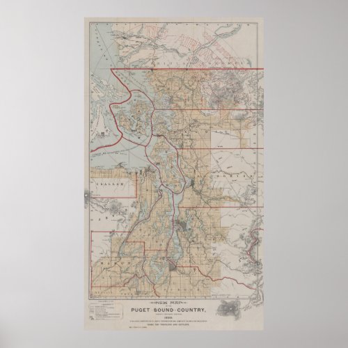 Vintage Map of The Puget Sound 1899 Poster