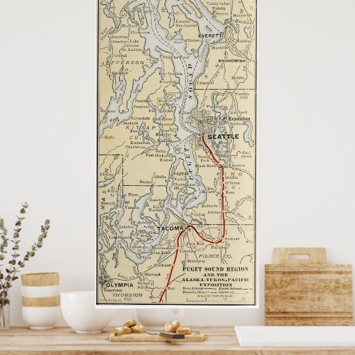 Vintage Map of The Puget Sound (1909) Poster | Zazzle