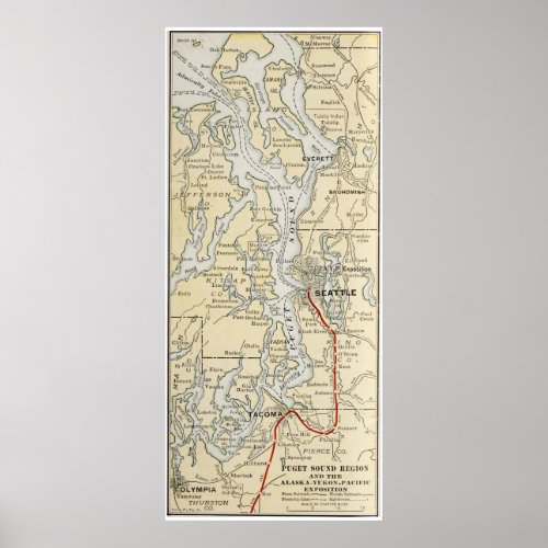 Vintage Map of The Puget Sound 1909 Poster