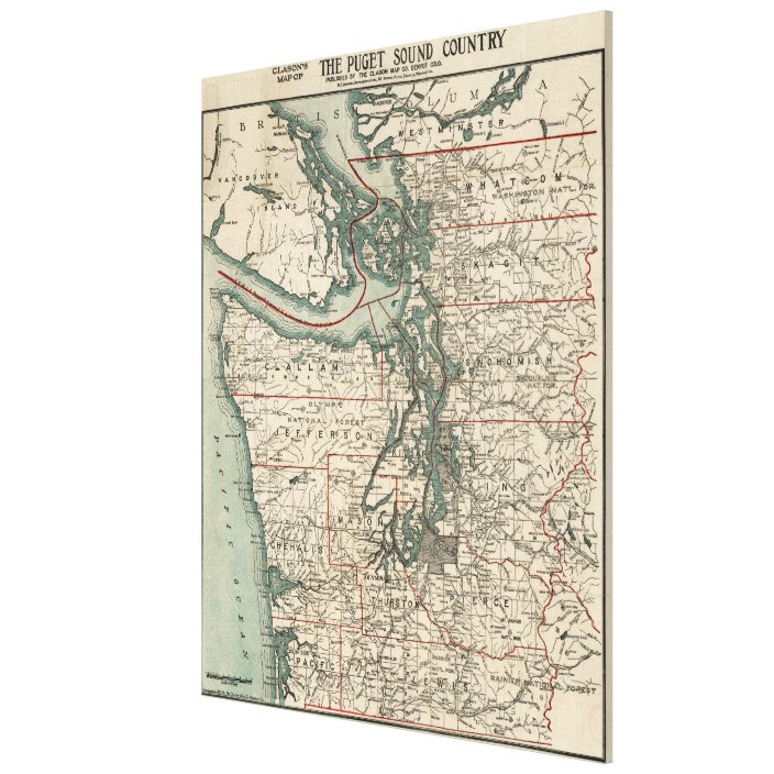 Vintage Map of The Puget Sound (1910) Canvas Print