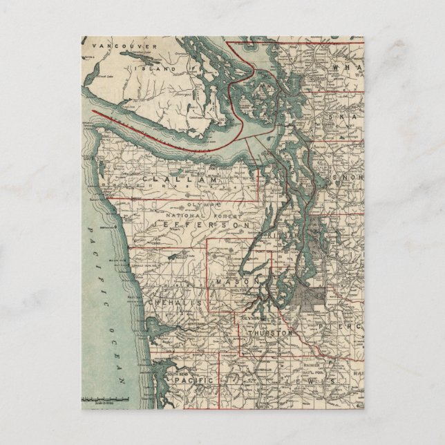Vintage Map of The Puget Sound (1910) Postcard (Front)