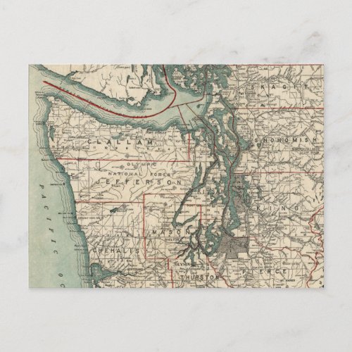 Vintage Map of The Puget Sound 1910 Postcard