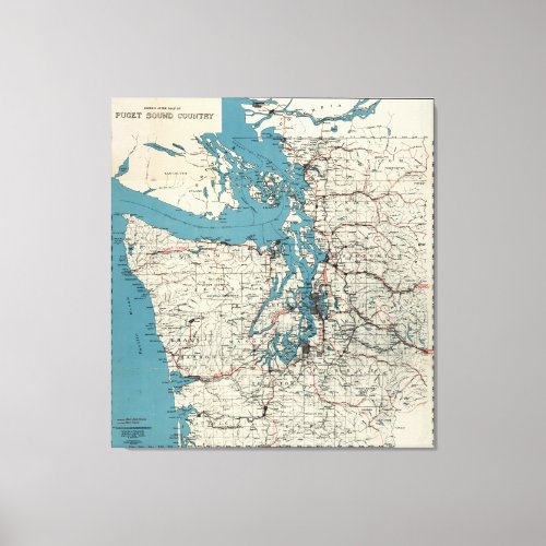 Vintage Map of The Puget Sound 1919 Canvas Print