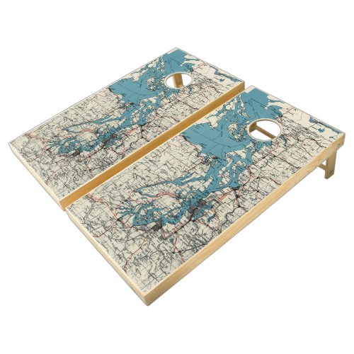 Vintage Map of The Puget Sound 1919 Cornhole Set