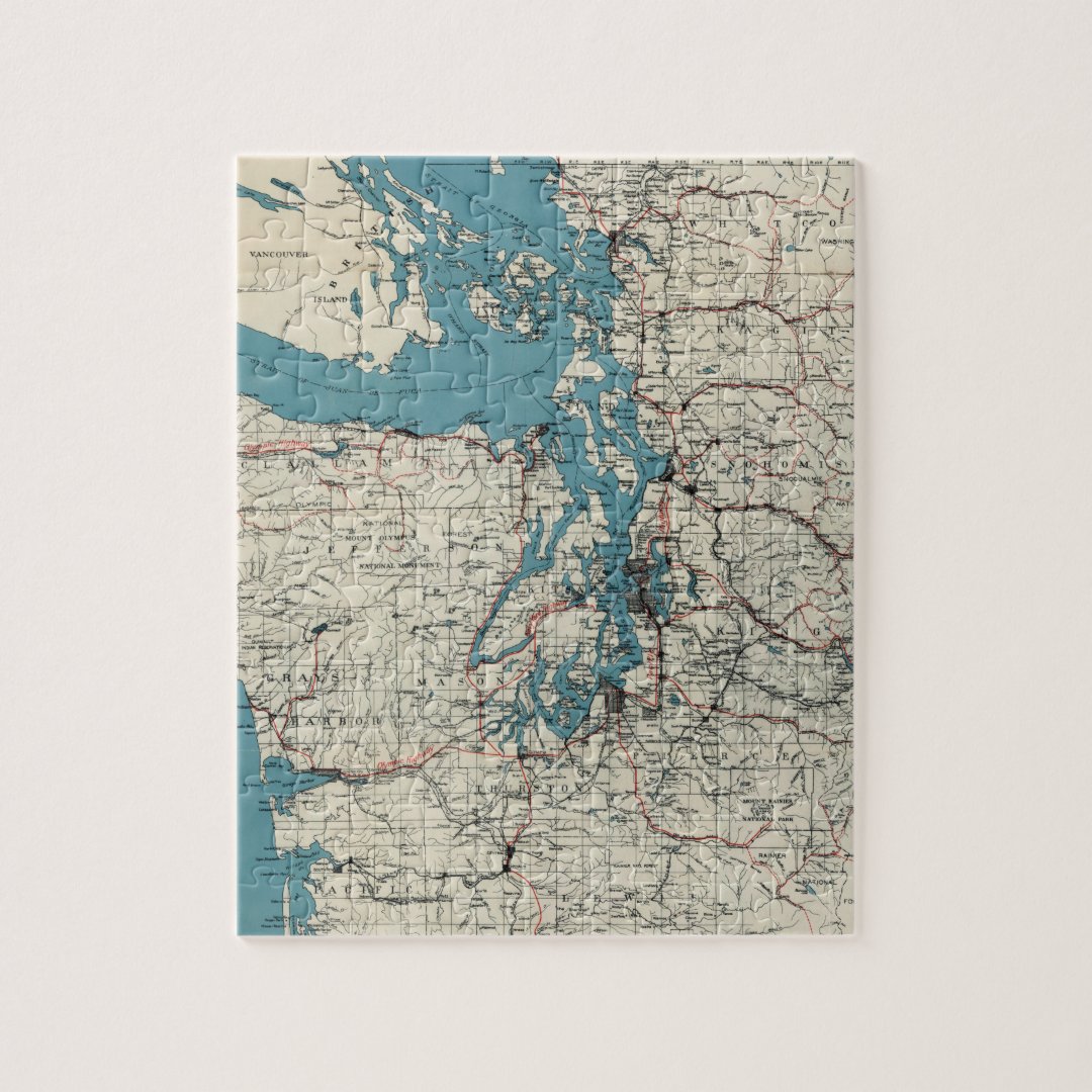 Vintage Map of The Puget Sound (1919) Jigsaw Puzzle | Zazzle