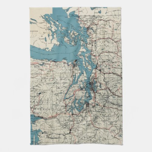 Vintage Map of The Puget Sound 1919 Kitchen Towel