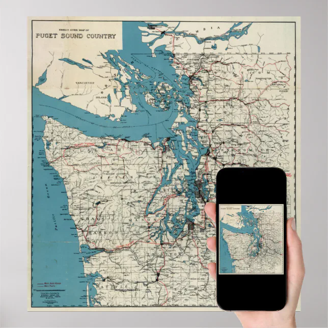 Vintage Map of The Puget Sound (1919) Poster | Zazzle