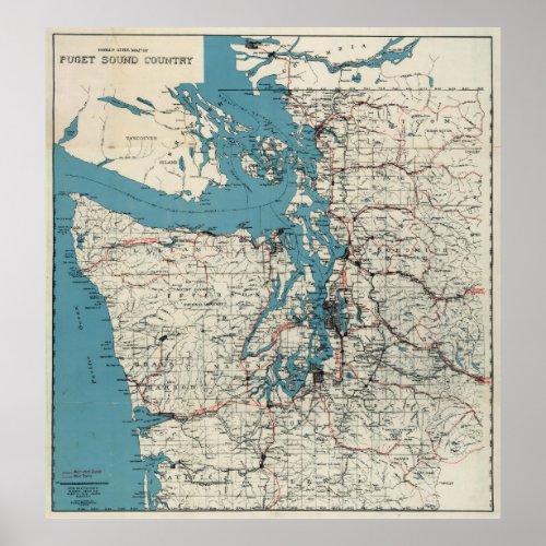 Vintage Map of The Puget Sound 1919 Poster