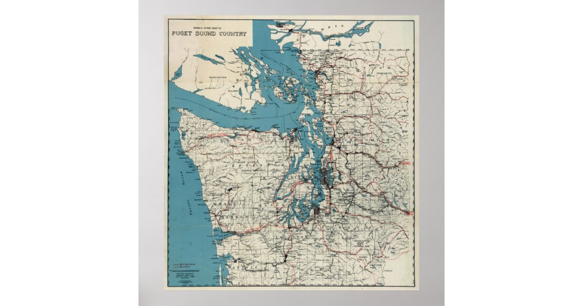 Vintage Map of The Puget Sound (1919) Poster | Zazzle