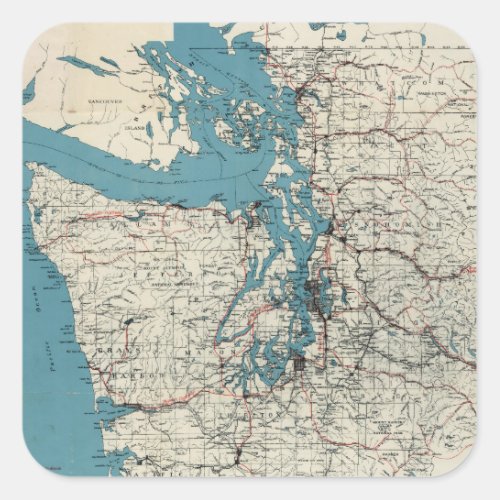 Vintage Map of The Puget Sound 1919 Square Sticker