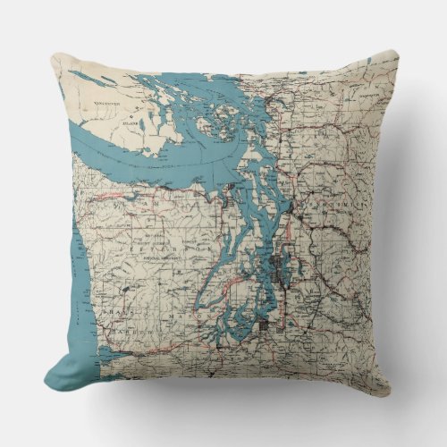 Vintage Map of The Puget Sound 1919 Throw Pillow