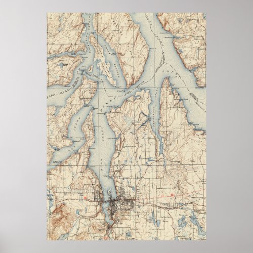 Vintage Map of The Puget Sound 1934 Poster