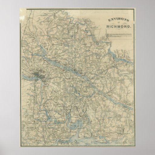 Vintage Map of The Richmond Virginia Area (1864) Poster Zazzle