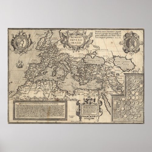 Vintage Map of The Roman Empire 17th Century Poster