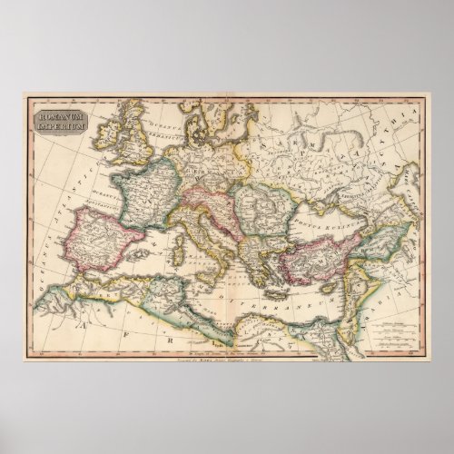 Vintage Map of The Roman Empire 1815 Poster