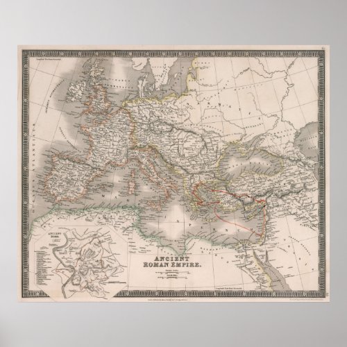 Vintage Map of The Roman Empire 1836 Poster