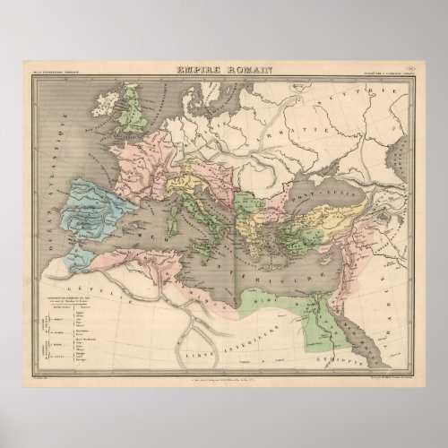 Vintage Map of The Roman Empire 1838 Poster