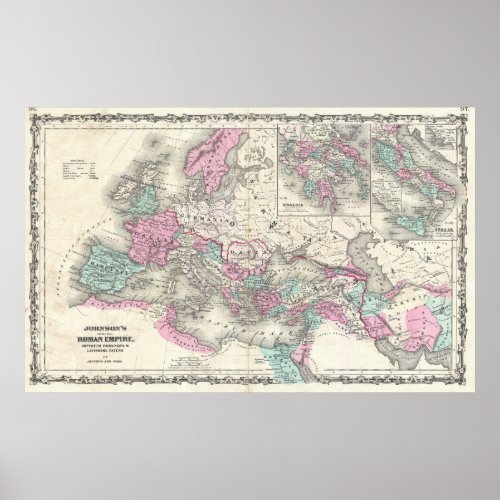 Vintage Map of The Roman Empire 1862 Poster