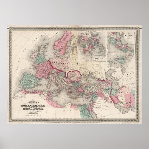 Vintage Map of The Roman Empire 1870 Poster