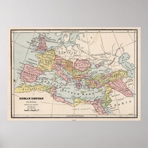 Vintage Map of The Roman Empire 1882 Poster