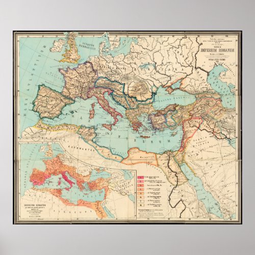Vintage Map of The Roman Empire 1889 Poster